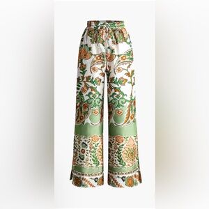 Floral Print Drawstring Slit Wide Leg Pants
